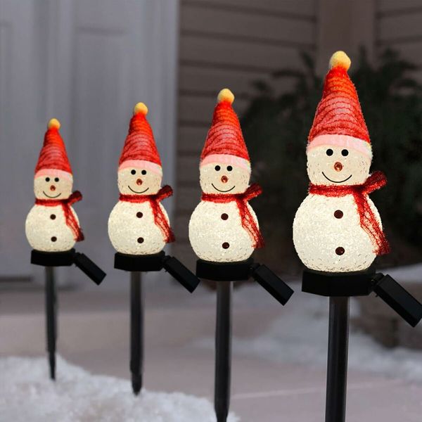 1 Pack Solar Christmas Decorations Outdoor Decor Snowman Stake Lights, Waterproof Walkway Landscape Lights for Winter Yard, Garden (Red)