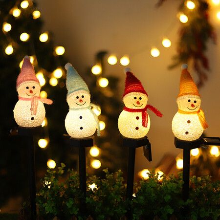 1 Pack Solar Christmas Decorations Outdoor Decor Snowman Stake Lights, Waterproof Walkway Landscape Lights for Winter Yard, Garden (Red)