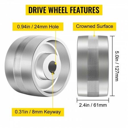 Belt Grinder 2\"x72\" Wheel Set, Complete Belt Knife Grinder Wheel Set, Aluminum Belt Grinder Wheel Crowned, for Knife Grinder 5\" Drive Wheel 0.94\" Bore 3\" Tracking 2\" Idler Wheels (5\"-3\"-