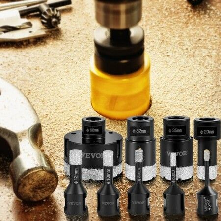 Diamond Drill Bits 9PCS Diamond Hole Saw 5/6/8/10/12/20/32/35/68mm Tile Hole Saw Kit Vacuum Brazed Diamond Drill Bit 0.59in Segment Tile Hole Saw w Storage Case for Tile Ceramic Porcelain Marble