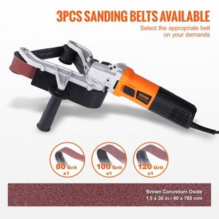 Pipe Tube Polisher Sander, 1300W Pipe Belt Sander with 6 Variable Speeds 1100-3200rpm, Professional Belt Sander Grinding Machine with 3PCS Sanding Belts for Burnishing Finishing Rust Removal