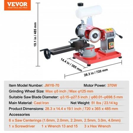 Circular Saw Blade Sharpener Grinder 370W 3600RPM with Water Tank 5" Wheel