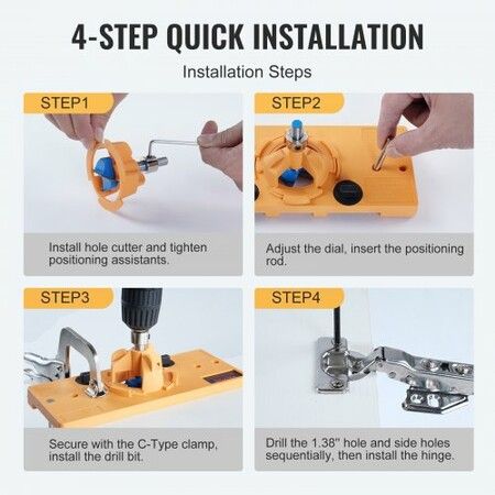 Concealed Hinge Jig, Cabinet Hinge Jig with C-Type Clamp and Accessories, PA66 Nylon and Steel Material, Accurate Hinge Drill Jig Woodworking Tool for Doors Cabinets Hinges Mounting