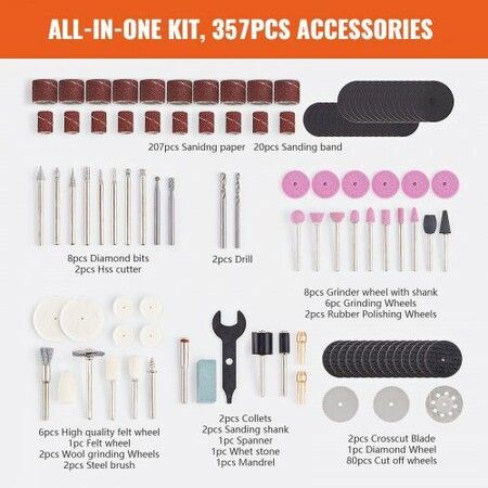 Rotary Tool Accessories Kit 357PCS for Carving Sanding Cutting Polishing