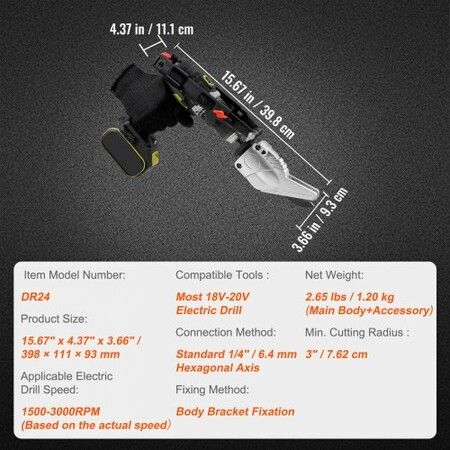 Board Cutter Drill Attachment, Board Shears Attachment with 360 Degree Pivoting Head, for Cutting Max. 0.5" Fiber Cement and 0.47" Plasterboard, Applicable with Most 1500-3000RPM Electric Drill