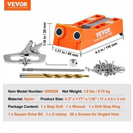 Pocket Hole Jig, 56 Pcs Mini Jig Pocket Hole System with C-clamp, Step Drill, Wrench, Drill Stop Ring, Square Drive Bit, and Screws, for DIY Carpentry Projects