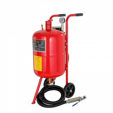 10Gal/40L Sandblaster Equipped w/Nozzle Shut-Off Valve Pressure Gauge Ceramic Nozzle Rubber Wheels Grit Power Sand Blasters Portable Sandblasting Equipment