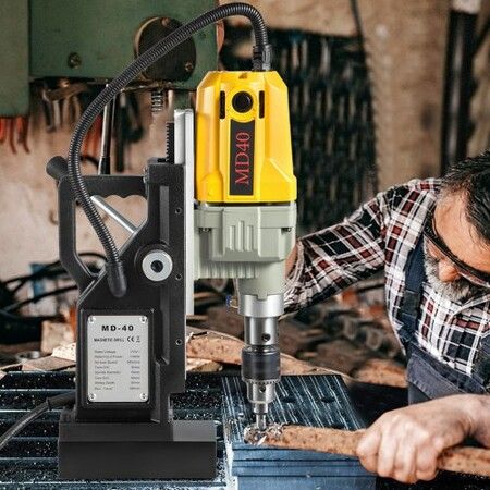 Magnetic Drill, 1100W 1.57" Boring Diameter, 2697lbf/12000N Portable Electric Mag Drill Press with 7 Bits, 580 RPM Max Speed Drilling Machine for any Surface and Home Improvement