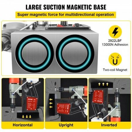 Magnetic Drill, 1200W 1.57" Boring Diameter, 2922lbf/13000N Portable Electric Mag Drill Press with Double Dovetail Rail, 580 RPM Variable Speed Drilling Machine for any Surface