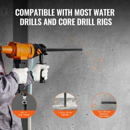 Core Drill Bit, 1-1/4" Wet Diamond Core Drill Bits, 14" Drilling Depth Concrete Core Drill Bit, 5/8"-11 Inner Thread, Laser Welding, Diamond Wet Coring Bit for Concrete Brick and Block