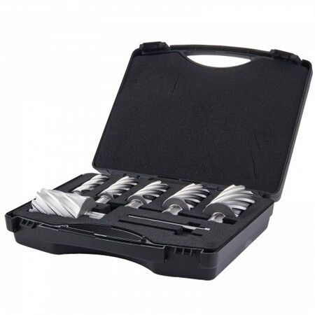 Annular Cutter Set, 6 pcs Weldon Shank Mag Drill Bits, 2" Cutting Depth, 1" to 2" Cutting Diameter, M2AL High-Speed Steel, with 2 Pilot Pins and Portable Case, for Using with Magnetic Drills