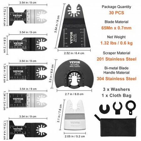 30PCS Multi Tool Blades Kits, Universal Quick Release Oscillating Saw Blades, 8 Types Wood Metal Plastic Oscillating Tool Blades, Fit Dewalt Bosch Milwaukee Hitachi Chicago Craftsman