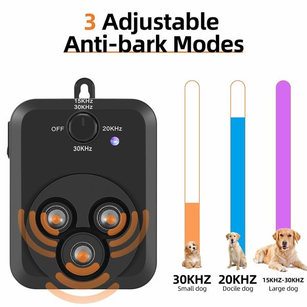 Anti Barking Device with 3 Ultrasonic Level Automatic bark Stopper Dog Barking Deterrent Tool,50ft Range