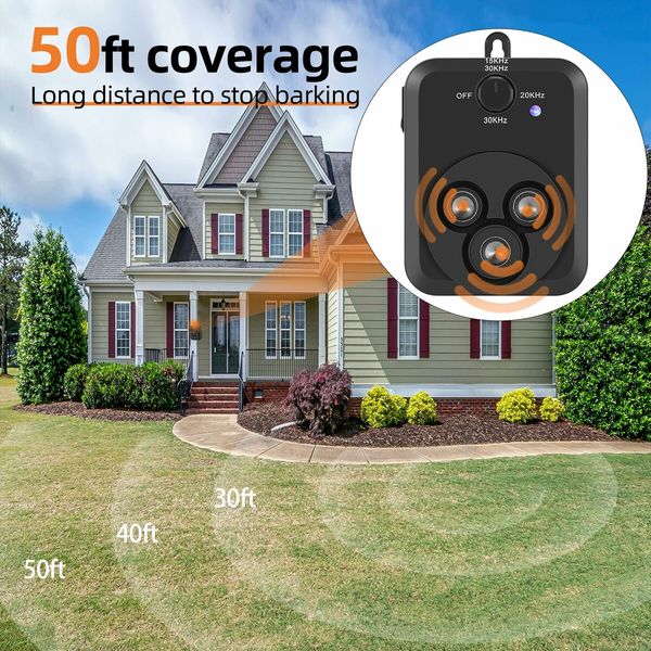 Anti Barking Device with 3 Ultrasonic Level Automatic bark Stopper Dog Barking Deterrent Tool,50ft Range