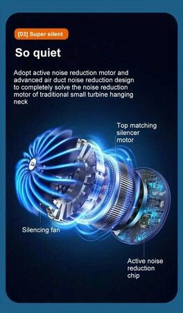 Portable Neck Fan Bladeless Cooling Plate Three Light Modes 8000mAh Battery Operated, 5 Speeds Adjustable, Faster Cooling Blue