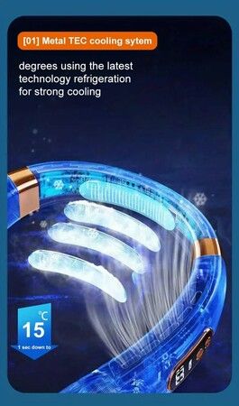 Portable Neck Fan Bladeless Cooling Plate Three Light Modes 8000mAh Battery Operated, 5 Speeds Adjustable, Faster Cooling Blue