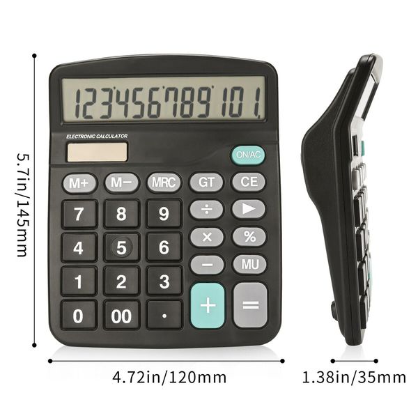 Desk Calculator 12 Digit Office Calculators with Large LCD Display,Dual Solar Power and Battery,Recessed Big Button Calculator for Office Home School