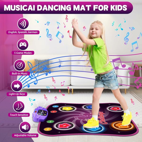 Dance Mat Toys with Bluetooth for Girls Electronic Dance Pad Light Up 6-Button 5 Game Modes Built in Music,Dance Game