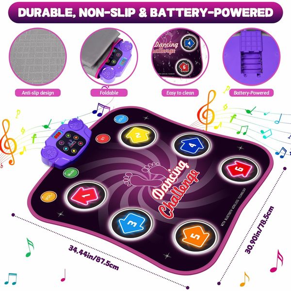Dance Mat Toys with Bluetooth for Girls Electronic Dance Pad Light Up 6-Button 5 Game Modes Built in Music,Dance Game