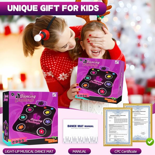Dance Mat Toys with Bluetooth for Girls Electronic Dance Pad Light Up 6-Button 5 Game Modes Built in Music,Dance Game
