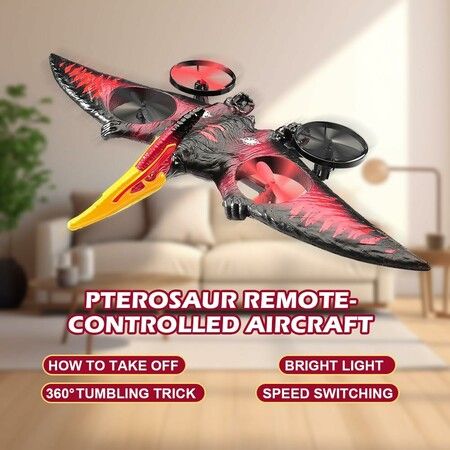 Pterodactyl Toys for Kids, Remote Controlled Aircraft,Flying Toys Birthday Gifts for Boys,Hobby RC Plane for Beginners (Red)