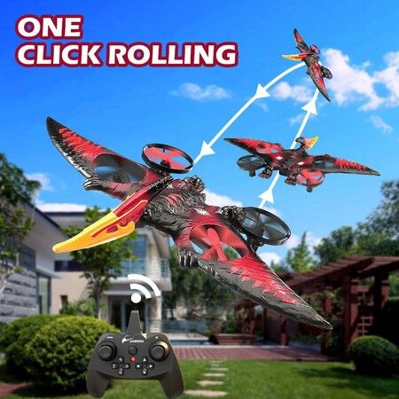 Pterodactyl Toys for Kids, Remote Controlled Aircraft,Flying Toys Birthday Gifts for Boys,Hobby RC Plane for Beginners (Red)