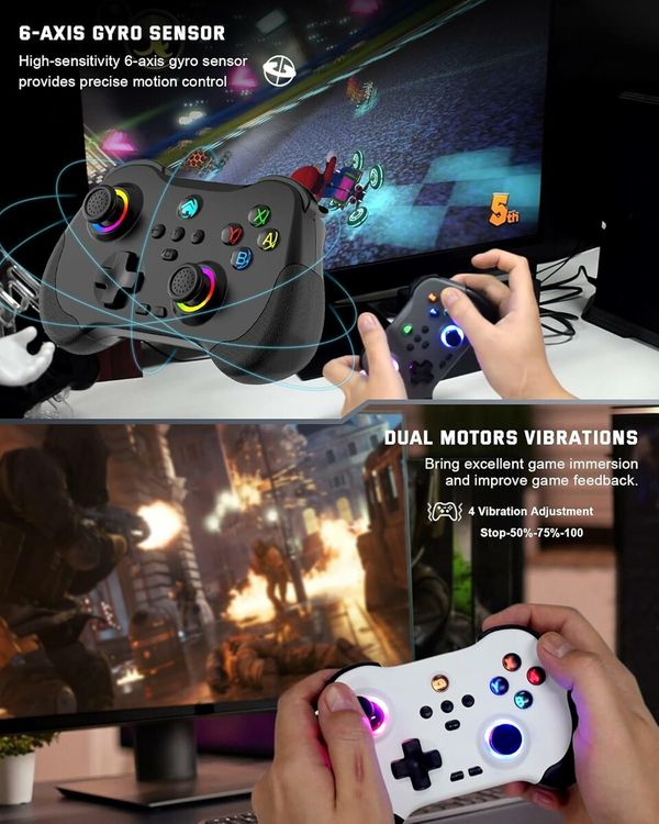 Controller Remote Joystick for iOS/Android, Wireless Switch Controller with Macro Buttons/Hall-Rocker/Hall-Trigger, White