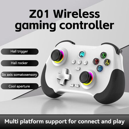 Controller Remote Joystick for iOS/Android, Wireless Switch Controller with Macro Buttons/Hall-Rocker/Hall-Trigger, White