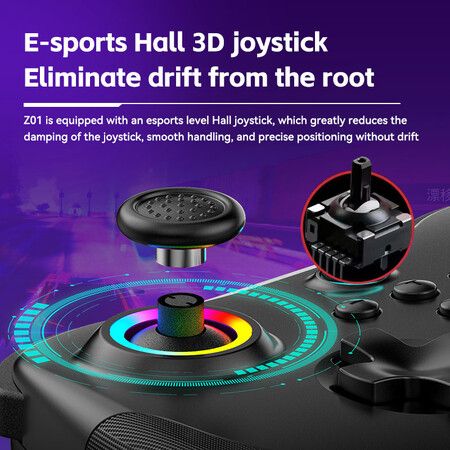 Controller Remote Joystick for iOS/Android, Wireless Switch Controller with Macro Buttons/Hall-Rocker/Hall-Trigger, Black