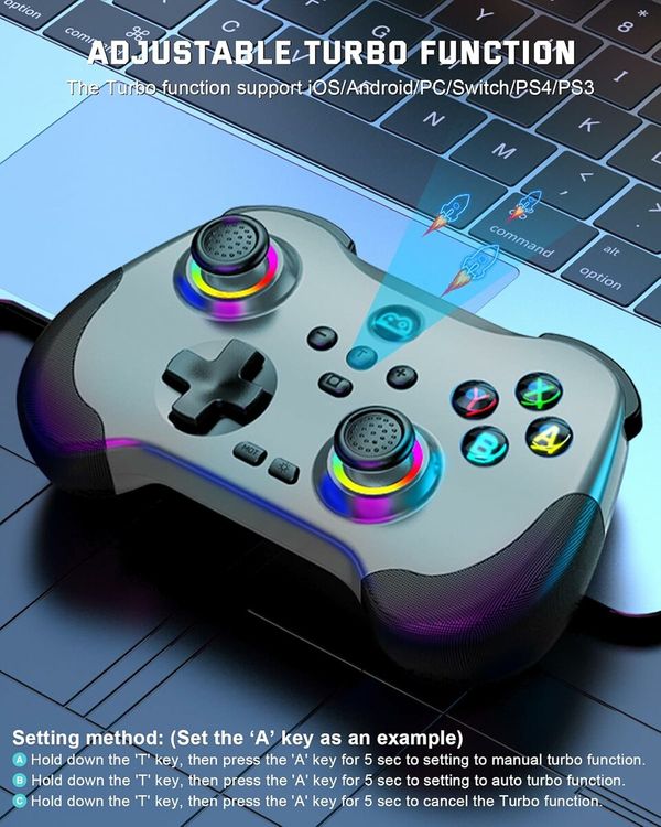 Controller Remote Joystick for iOS/Android, Wireless Switch Controller with Macro Buttons/Hall-Rocker/Hall-Trigger, Grey