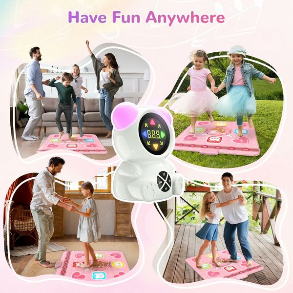 Rechargeable Dance Music Mat Light-Up Electronic Dance Pad with Wireless Bluetooth,5 Game Modes,Adjustable Volume LED Lights for Kids(Pink)