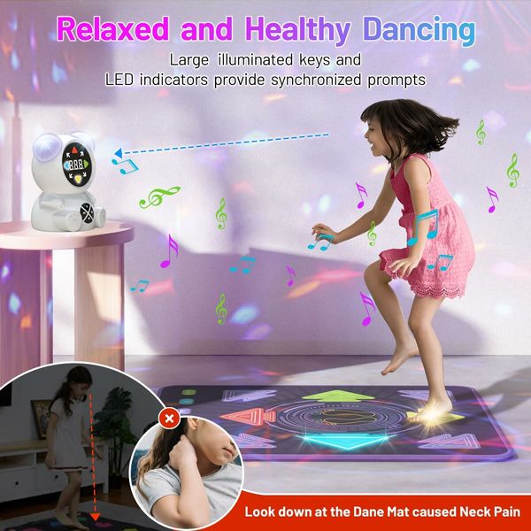 Rechargeable Dance Music Mat Light-Up Electronic Dance Pad with Wireless Bluetooth,5 Game Modes,Adjustable Volume LED Lights for Kids(Blue)