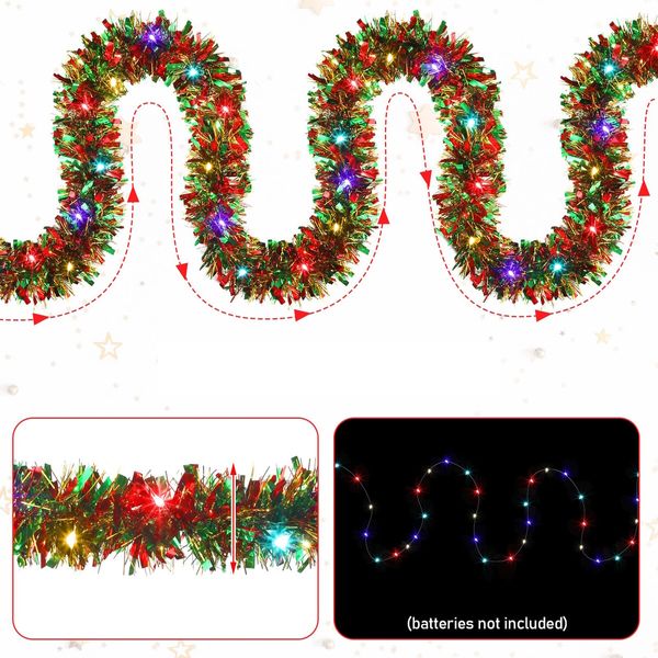 5M 50 LED Lights Christmas Tinsel Garland Christmas Tree Garland  Hanging  Xmas Tinsel Garland for Home Decor  Colorful Light