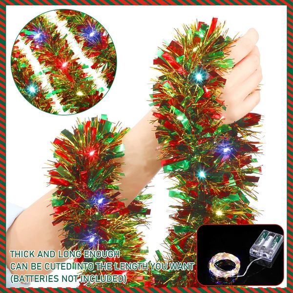 5M 50 LED Lights Christmas Tinsel Garland Christmas Tree Garland  Hanging  Xmas Tinsel Garland for Home Decor  Colorful Light