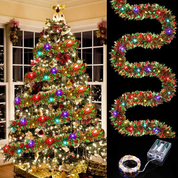 2M 20 LED Lights Christmas Tinsel Garland Christmas Tree Garland  Hanging  Xmas Tinsel Garland for Home Decor  Colorful Light