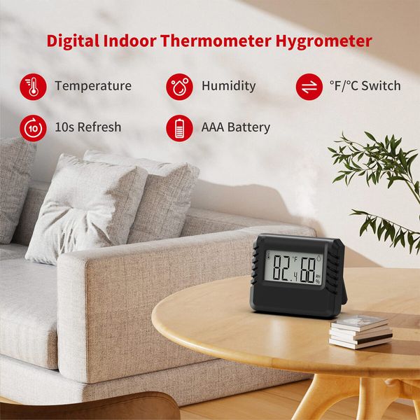 Indoor Thermometer Hygrometer for Home,Room Thermometer Humidity Meter with Accurate Temperature Humidity Sensor (Black)