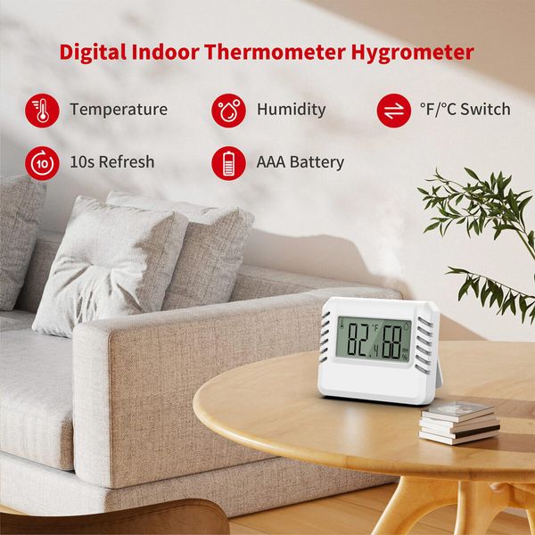 2PCS Indoor Thermometer Hygrometer for Home,Room Thermometer Hydrometer with Accurate Temperature Humidity Sensor (White)