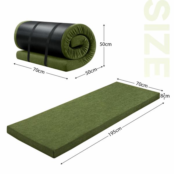 Single Foam Mattress Camping Floor Cushion Roll Up Sleeping Mat Portable Travel Thick Bed Couch Pad with Carrying Bag Green