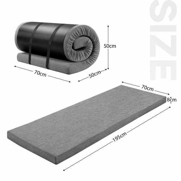 Single Foam Mattress Floor Camping Roll Up Cushion Portable Sleeping Travel Mat Thick Couch Bed Pad with Carrying Bag Grey