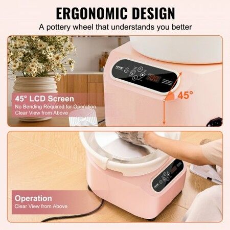 Pottery Wheel, 10 inch Pottery Forming Machine, 350W Electric Wheel for Pottery with Foot Pedal and LCD Touch Screen, Direct Drive Ceramic Wheel with Shaping Tools for DIY Art Craft, Pink