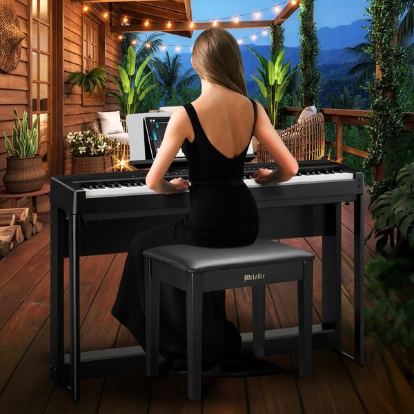 Melodic Wooden Piano Bench Keyboard Stool Chair Seat with Padded Cushion Music Bookcase Storage Compartment Modern Solo Concert