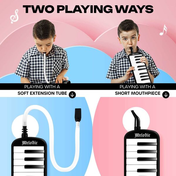 37 Keys Melodica Air Piano Keyboard Black Professional Musical Instrument for Kids Adults with Carrying Bag 2 Mouthpieces