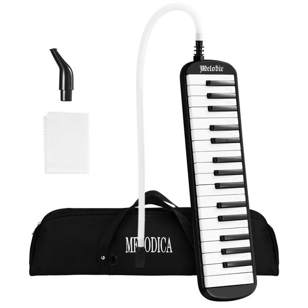 37 Keys Melodica Air Piano Keyboard Black Professional Musical Instrument for Kids Adults with Carrying Bag 2 Mouthpieces