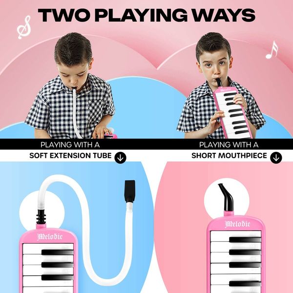 37 Keys Melodica Air Piano Keyboard Pink Professional Musical Instrument for Adults Kids with Carrying Bag 2 Mouthpieces