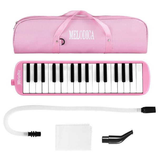 37 Keys Melodica Air Piano Keyboard Pink Professional Musical Instrument for Adults Kids with Carrying Bag 2 Mouthpieces