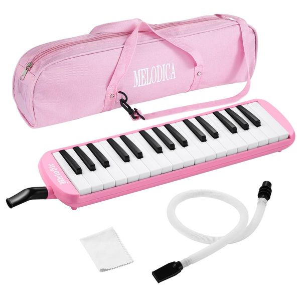 37 Keys Melodica Air Piano Keyboard Pink Professional Musical Instrument for Adults Kids with Carrying Bag 2 Mouthpieces