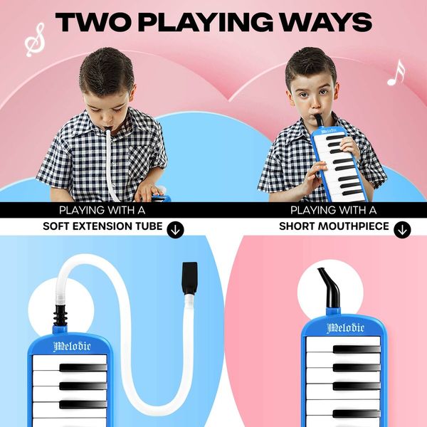 37 Keys Melodica Air Piano Keyboard Professional Blue Musical Instrument for All Ages with Carrying Bag 2 Mouthpieces