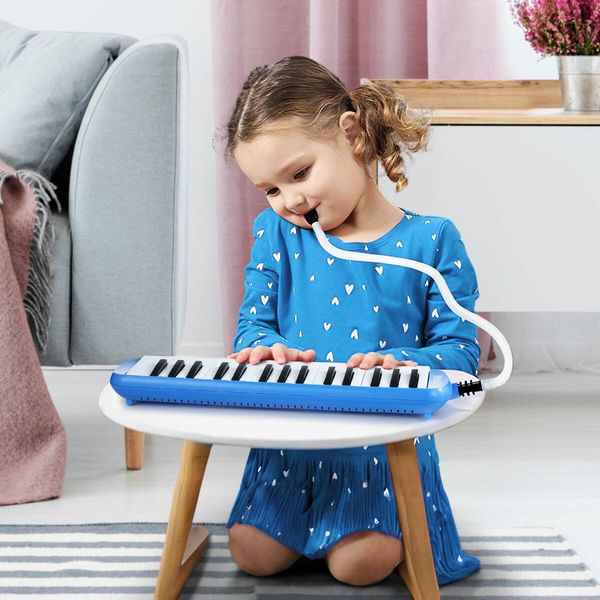 37 Keys Melodica Air Piano Keyboard Professional Blue Musical Instrument for All Ages with Carrying Bag 2 Mouthpieces