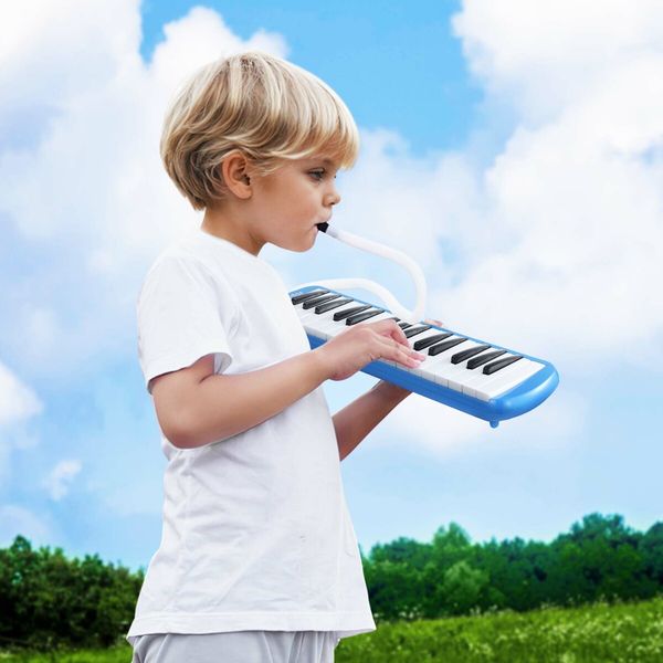 37 Keys Melodica Air Piano Keyboard Professional Blue Musical Instrument for All Ages with Carrying Bag 2 Mouthpieces