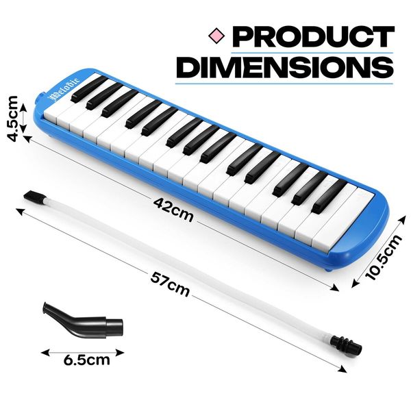 37 Keys Melodica Air Piano Keyboard Professional Blue Musical Instrument for All Ages with Carrying Bag 2 Mouthpieces